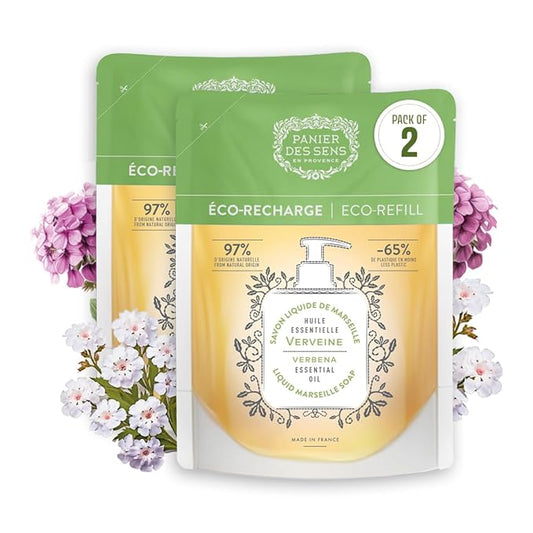 Panier des Sens - Liquid Hand Soap Refills - Verbena Foaming Hand Soap Refill - French Moisturizing Hand Wash with Coconut Oil - Kitchen & Bathroom- 97% Natural - 34 Fl.oz