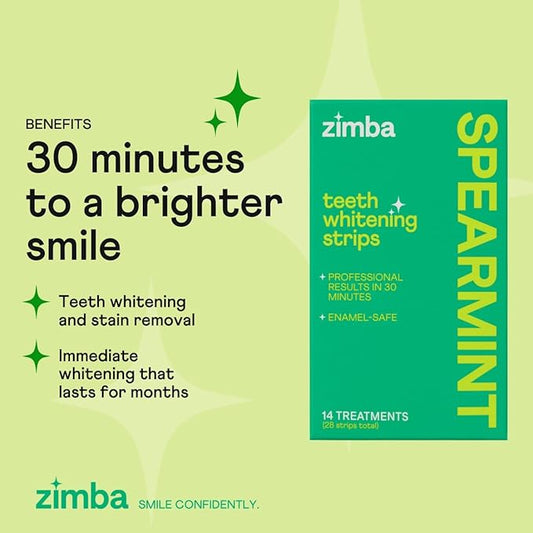 Zimba Teeth Whitening Strips 3-Pack Bundle (Mint, Spearmint, Coconut) | Vegan Whitening Strip Enamel Safe Teeth Whitening Hydrogen Peroxide Teeth Whitener for Coffee, Wine, Tobacco, and Other Stains