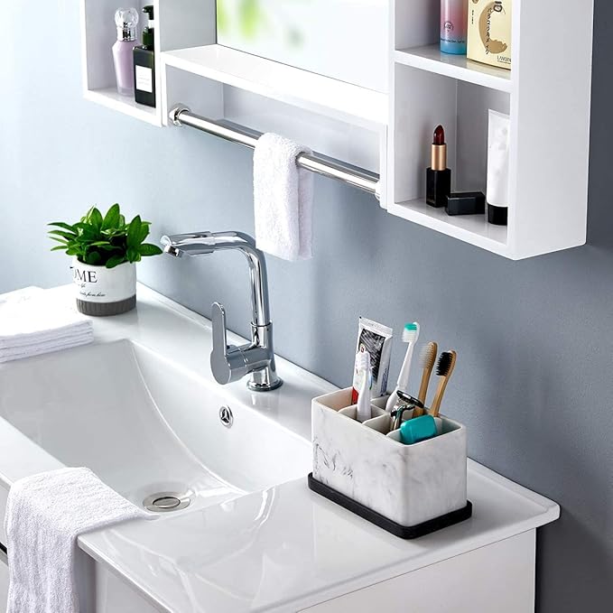 ZCCZ Marble Look Toothbrush Holder for Bathroom Countertop Organizer, Holds Toothpaste, Dental Floss, Razor, Comb, Makeup Brushes, and More, Stylish Bathroom Accessory for Tooth Brushing Essentials