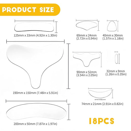 18 Pcs Anti Wrinkle Patches, Reusable Silicone Facial & Neck Wrinkle Patches, Overnight Smoothing Pads for Smile Lines Lips Forehead Chest, Skin-Firming Anti-Aging Skincare