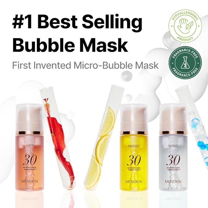 MENOKIN Korean Face Mask 3sets [30 seconds Quick Bubble Mask] (Collagen, Brightening, Moisturizing), Hydration improvement, Radiance-boosting, Easy-to Use, Glass Skin, 3.21 fl.oz