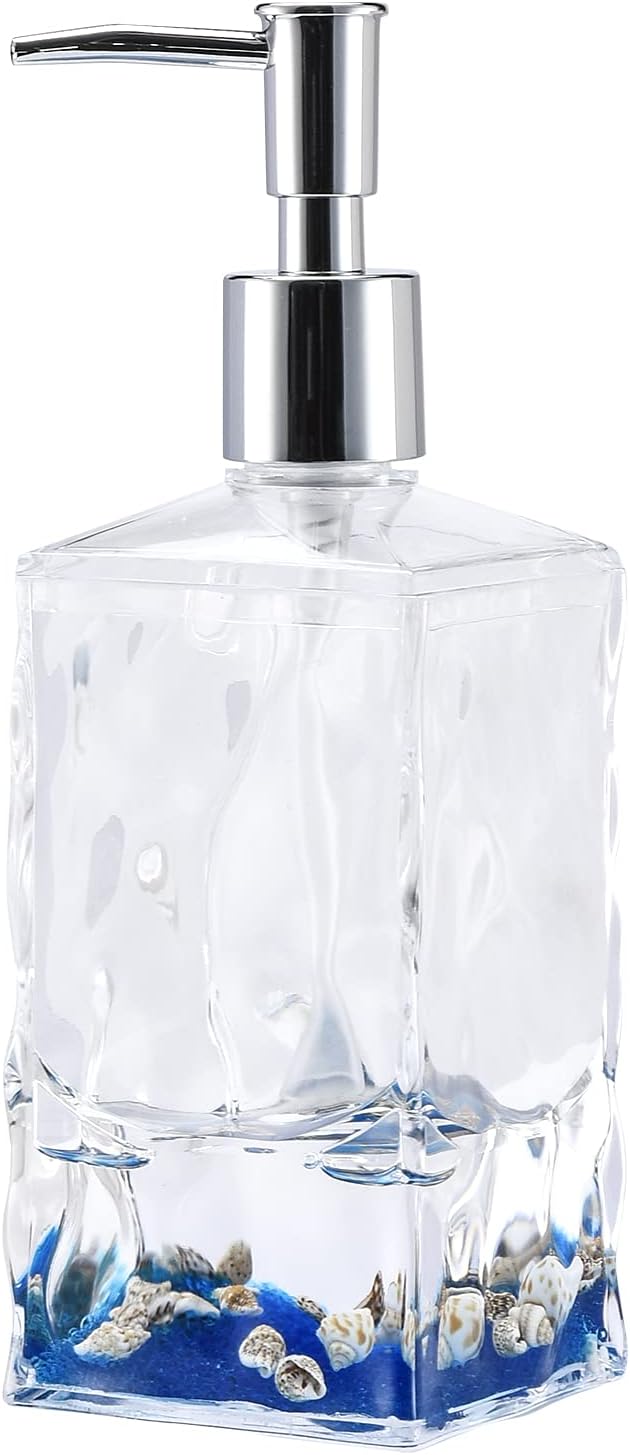 Locco Decor Acrylic Liquid 3D Floating Motion Bathroom Kitchen Vanity Accessory Soap Lotion Dispenser Oceam Theme Shell