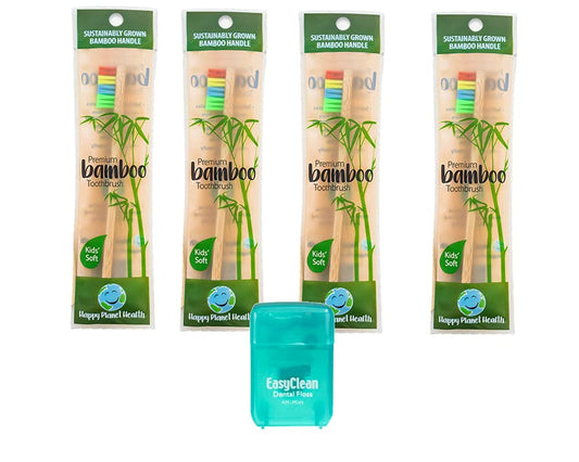 HDP Kids Bamboo Toothbrush Size:Pack of 4 with Bonus Color:Kids Bamboo