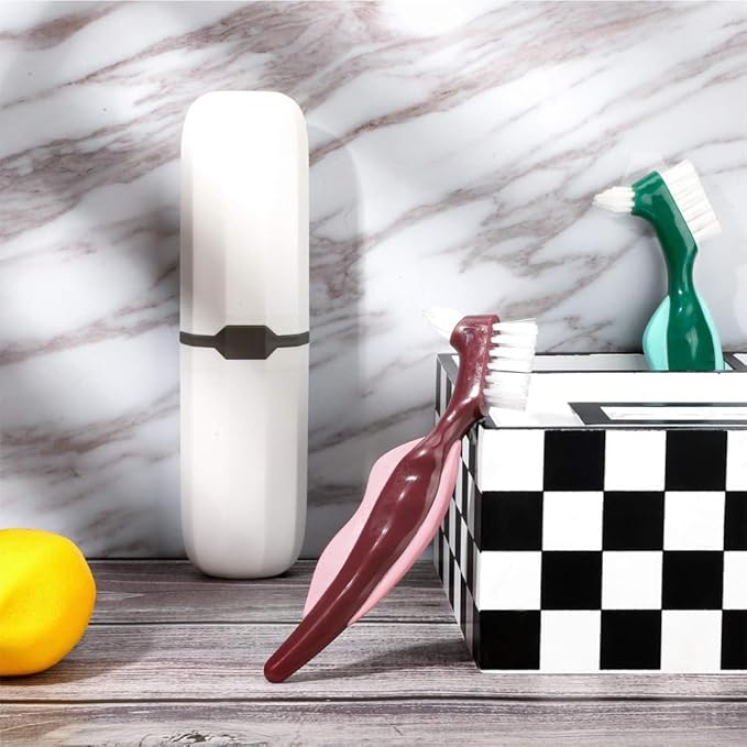 3pcs Double-Headed Denture Cleaning Brush Hard-bristled False Teeth Toothbrushes for Denture Care and Oral Red Green Blue