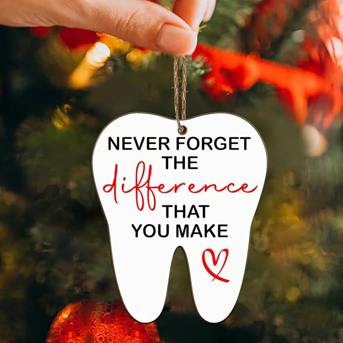 Dental Hygienist Christmas Ornament - 3" Wooden, Thank You Gifts for Women Men, Dental Week Gift for Dentist Assistant Oral Surgeon Orthodontics, Tooth Decoration for Office Center
