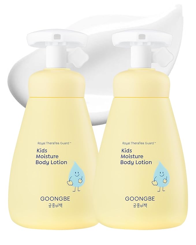 GOONGBE Kids' Moisture Body Lotion - Korean Kids Daily Body Moisturizer - Long Lasting 24hr Hydrating Cream Type Lotion with Cica and Squalane - Allergen Free Scent, 2.7 fl.oz. 2 Pack