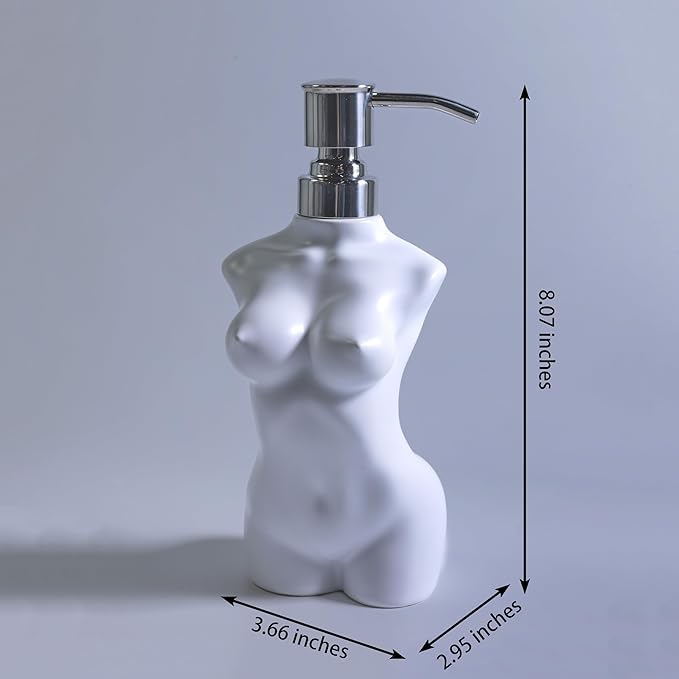 Ceramic Soap Dispenser with 304 Stainless Steel Pump Hand Lotion Liquid Dispenser Refillable for Kitchen and Bathroom Decorative (Matt White)