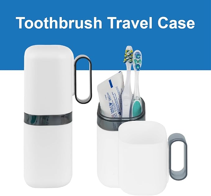 2-in-1 Compact Design Travel Toothbrush Case with Rinse Cup & Handle – Leak-Proof Toothbrush Holder for Travel, Camping, Gym, Outdoor – Portable & Hygienic Storage for Oral Care Essentials