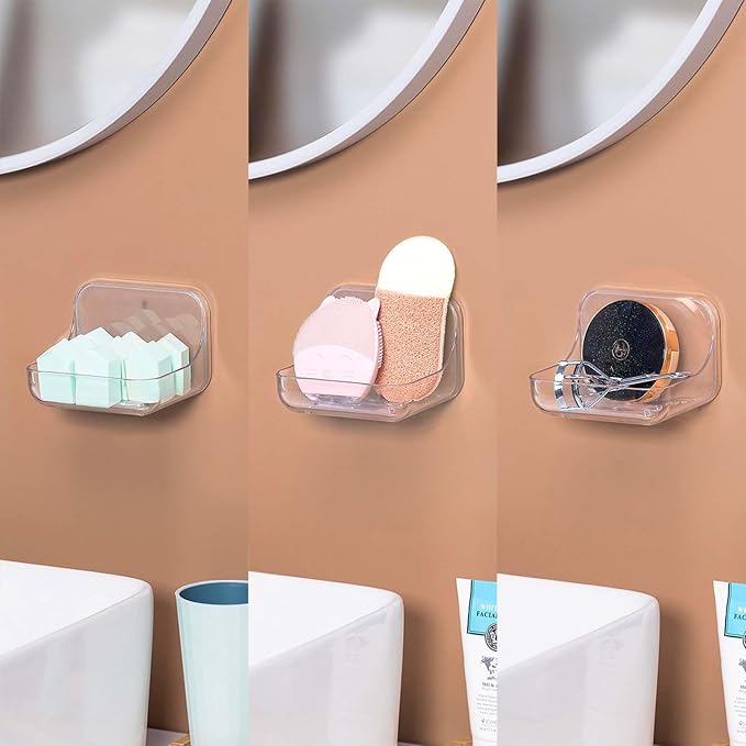 Adhesive Soap Dish for Shower Wall – Removable Acrylic Soap Holder with Drain Holes, Compact for RV Bathroom, Kitchen Sink, or Shower – No Drilling – Sandra Series