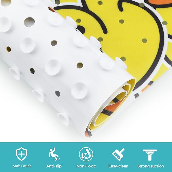 Bathtub Mat Kids Baby Non Slip Shower Mat 40X16 Inch Extra Long Toddler Anti Slip Bath Mats for tub Mat with Suction Cups and Drain Holes,Yellow Duck