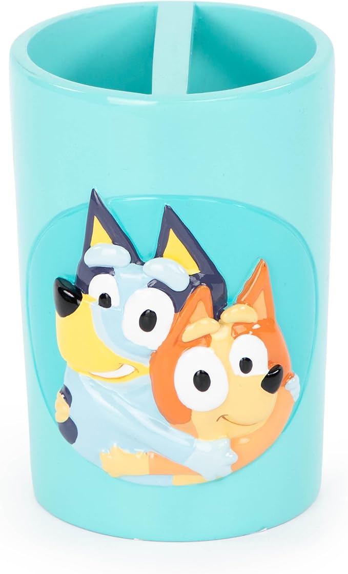 Bluey 2 Piece Bathroom Set - Blue Soap Dish & Toothbrush Holder Set - Kids Bluey and Bingo Resin Bathroom Accessories