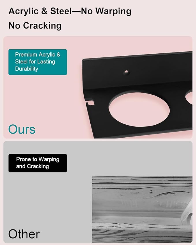 Hair Tool Organizer, Hair Dryer Holder with Heatproof Steel Cups, Acrylic Vanity Organizer for Curling Iron, Flat Iron & Hair Brushes, Perfect for Bathroom (Black, Compact)