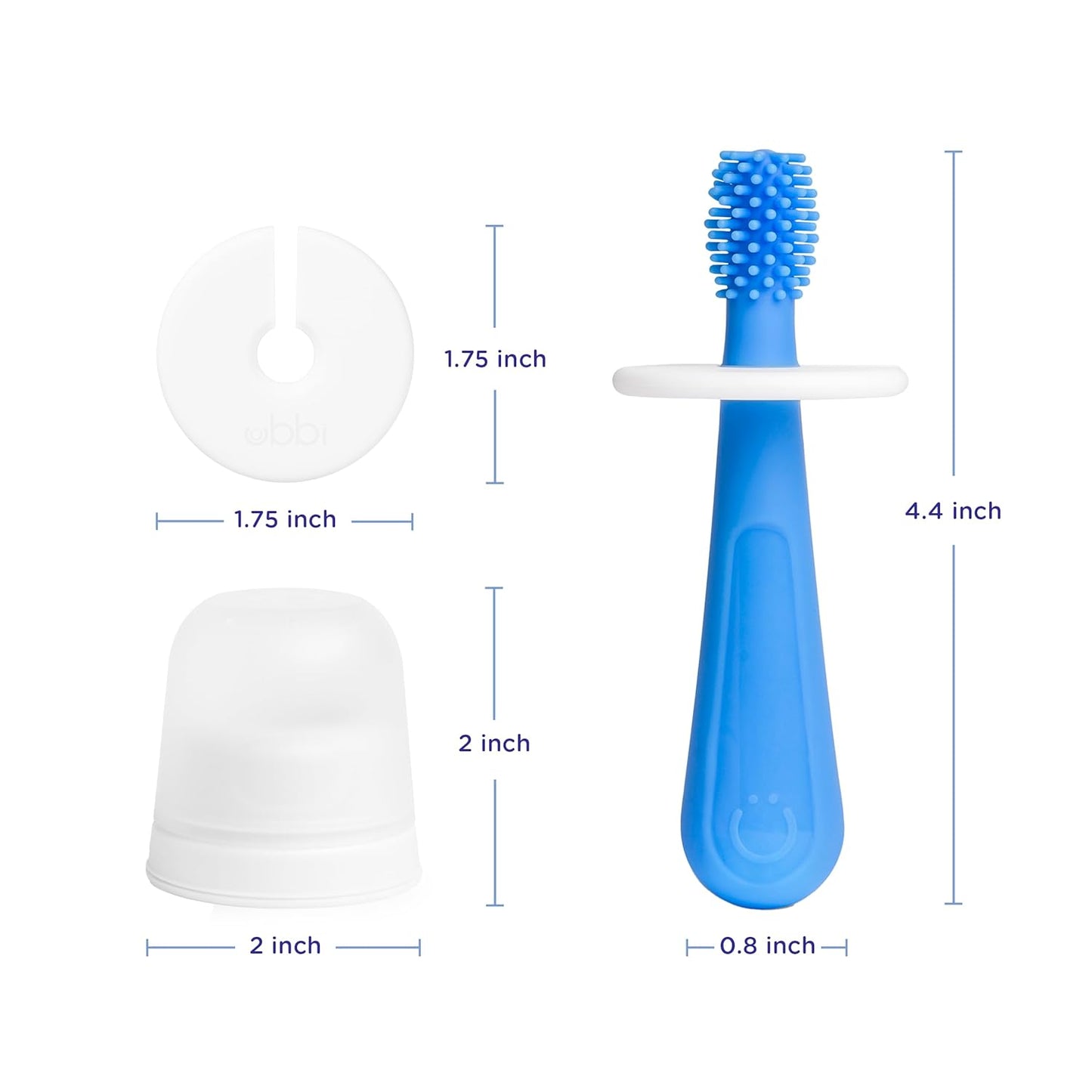 Ubbi 360° Baby Training Toothbrush with Safety Shield and Cover, Food-Grade Platinum Silicone, Gentle Cleaning for Infants, Polaris Blue