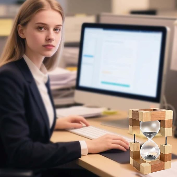 Sand Timer 60 Minute, Large Wooden Hourglass, 60 Min Wood Sand Clock Hour Glass, Reloj De Arena, Decorative Sandglass, Classrom,Office,Cooking, Black Sand