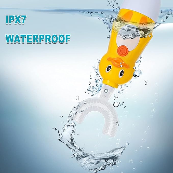 Kids U-Shaped Electric Toothbrush, Automatic Massage Toothbrush with U-Type, Cartoon Modeling Toothbrush with Three Types of Brush Heads,Battery Operated,Small for 2-6 Years,Yellow,1 Pack