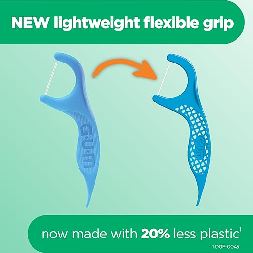 GUM Advanced Care Floss Picks - Dental Flossers for Adults with Vitamin E and Fluoride - Extra Strong Shred-Resistant Dental Floss, Easy Grip Handle, Fresh Mint Flavor, 90 Count (Pack of 6)