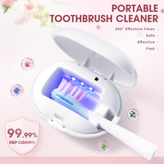 Toothbrush Sterilizer, Travel Toothbrush Covers Case With Holder, Portable USB Charging Toothbrush Cleaner Case With Blue Light (White)
