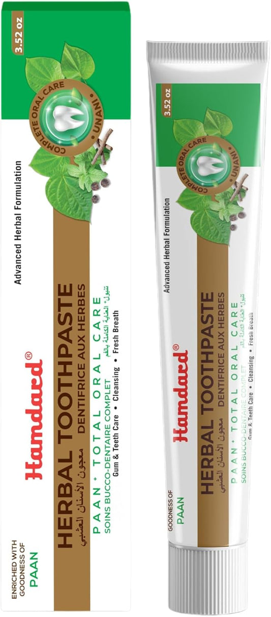 Hamdard Paan Total Oral Care Toothpaste – 100g / 3.53Oz (Pack of 4) | Herbal Ayurvedic Toothpaste with Paan Flavor | Fluoride-Free | Gum Care, Fresh Breath & Natural Oral Hygiene