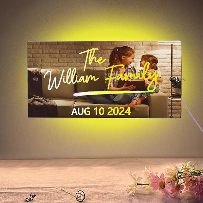 Custom LED Light Up Mirror - Multi Colour Lighting, Personalized Family Name Sign, Wall Decor for Bedroom