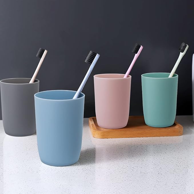 Topsky 4-Pack Bathroom Tumbler - Plastic Toothbrush Cup - Reusable Drinkware - Mouthwash Cup