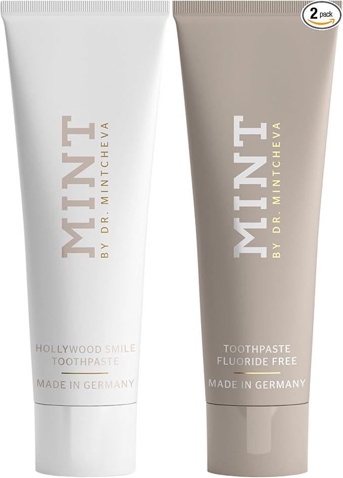 Mint Day & Night Toothpaste Set (2X 85ml) – with & Without Fluoride – MPT1 Ultra Polish Technology with Perlite – Natural Whitening, Gentle Low Abrasion, Vegan, Microplastic-Free, Mor