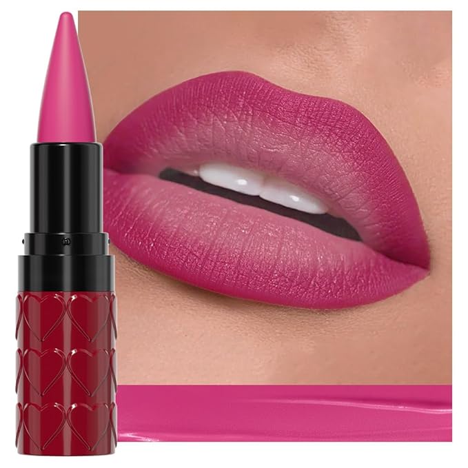 evpct Hot Pink Gradient Matte Lipstick Lip Liner Combo Set for Older Women Long Lasting Waterproof, Rose Red Lips Stick Crayon Pencil Cream Lip Liner and Lipstick Combo Makeup, Flawless Ombre Effect