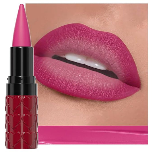 evpct Hot Pink Gradient Matte Lipstick Lip Liner Combo Set for Older Women Long Lasting Waterproof, Rose Red Lips Stick Crayon Pencil Cream Lip Liner and Lipstick Combo Makeup, Flawless Ombre Effect