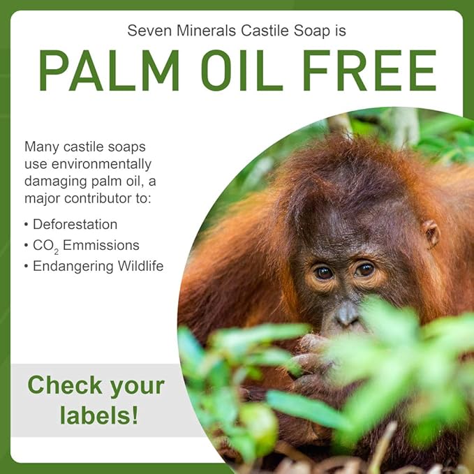 Seven Minerals Pure Castile Soap, Mandarin Basil - No Palm Oil, GMO-Free - Gentle Liquid Soap For Sensitive Skin & Baby Wash - All Natural Vegan Formula with Organic Carrier Oils (33.8 fl oz)