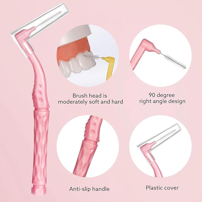 50pcs Interdental Brushes, 5 Sizes Braces Brush Set Soft Dental Brushes with Non-Slip Handle Angled Head Tooth Picks Floss Sticks Dental Floss Brushes for Braces Oral Cleaning