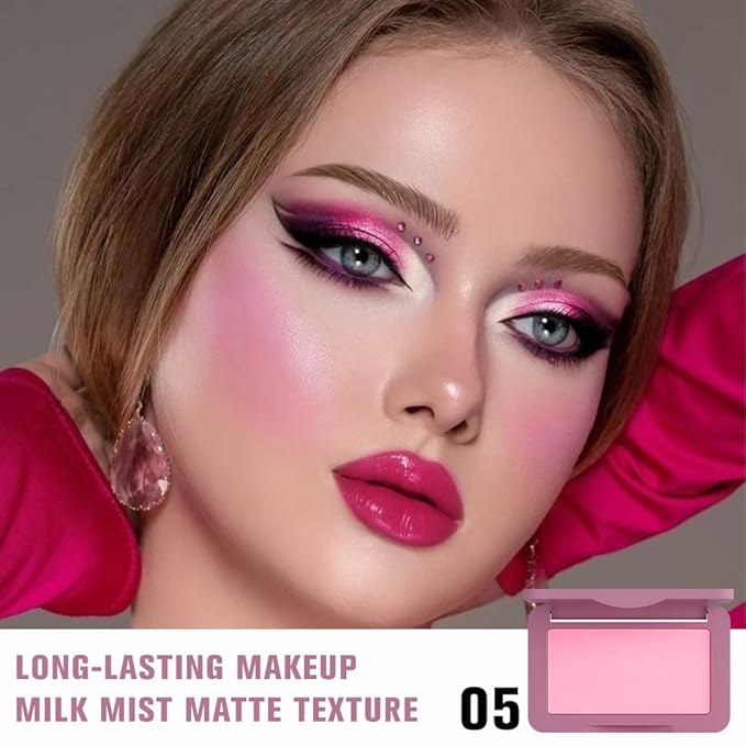 Rose Pink Matte for Face Cheeks Blush, Natural Cream Blushes Makeup Palette, Dark Monochrome Blush Creamy Powder Palette Makeup for Older Women, Blushes Eyeshadow Foundation for Every Day 05