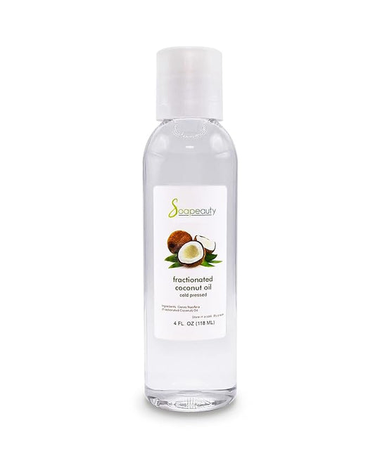 Soapeauty FRACTIONATED COCONUT OIL Cold Pressed Refined | 100% Natural Available in Bulk | Carrier for Essential Oils, Face, Skin, Hair Moisturizer, Soap Making | 4 fl oz