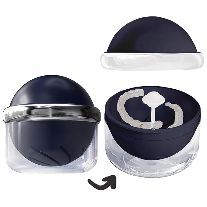 AARAINBOW Retainer Cleaner, Clear Denture Case, Large Denture Bath Box with Strainer Basket, Retainer Storage Soak Container for Travel, Mouth Guard Cleaning Case Braces Holder Cup (Blue)