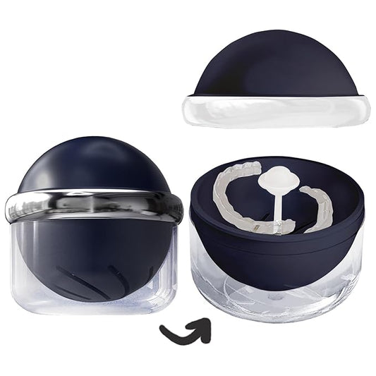 AARAINBOW Retainer Cleaner, Clear Denture Case, Large Denture Bath Box with Strainer Basket, Retainer Storage Soak Container for Travel, Mouth Guard Cleaning Case Braces Holder Cup (Blue)