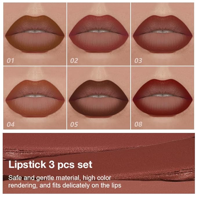 evpct 6Pcs Warm Red Brown Nude Maroon Dark Wine Gradient Matte Lipstick Lip Liner Crayon Combo Pencil Set for Women, Longwear Cream Lipliner and Lipstick Combo Makeup, Flawless Lip Bar Ombre Effect