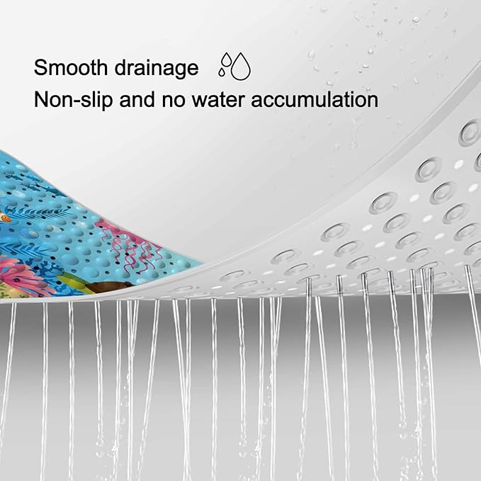 LNOND Bath Mat for Tub for Kids, Sea Turtle Bathtub Mat, Kids Bath Mats for Bathroom Non Slip with Drain Holes and Suction Cups,Machine Washable (40 X 16 Inch)