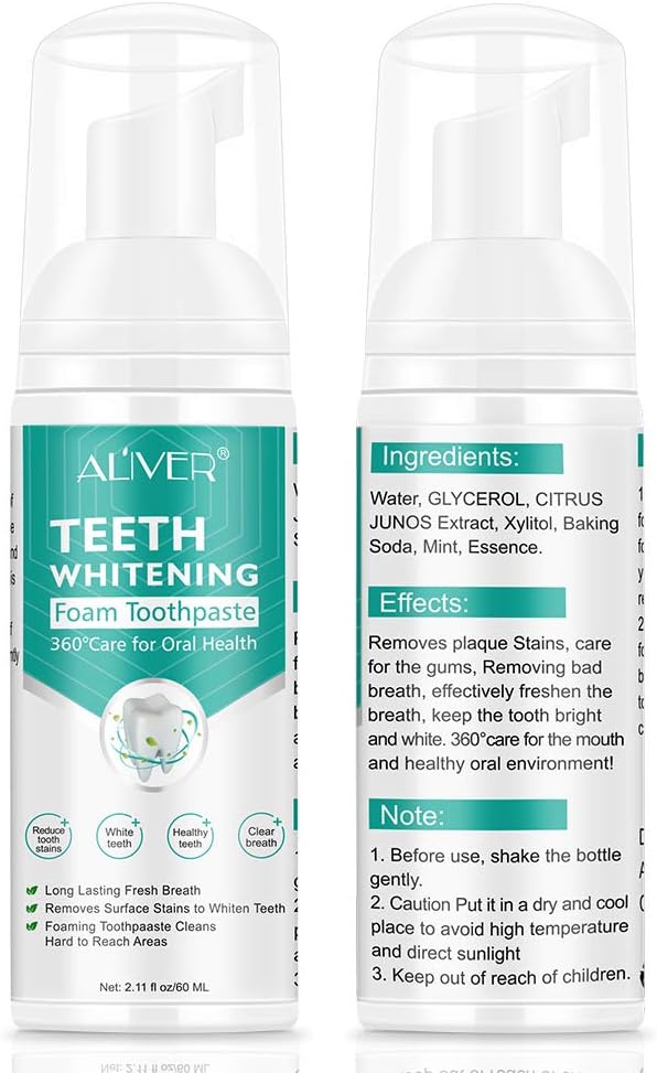 Foam Toothpaste, Teeth Whitening Toothpaste with Fluoride, Ultra-fine Mousse Foam Deeply Cleaning Gums,Stain Removal, Travel Friendly, Easy to Use, Oral Care-Toothpaste Replacement.