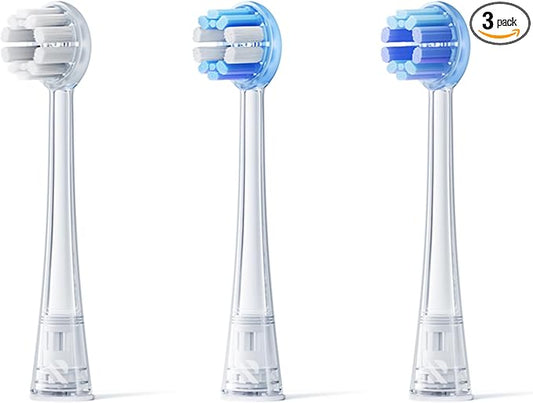 RANVOO AirJet II Original Replacement Head, Upgraded Jet Clean, 100% Plaque Removal, Conada Certified, White for Adult Protect Gum Orthodontic Teeth, Set of 3 Mixed Brush Heads