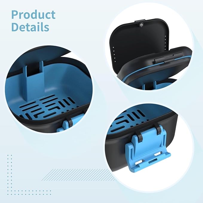 Denture Cleaning Cup with Leak-Proof Design, Double-Layer ABS Case for Soaking and Storing Dentures, Compact Travel Denture Holder with Blue Clasp, Ideal for Home and Travel Use