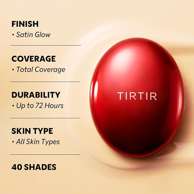 [*Mini Size*] TIRTIR Mask Fit Red Cushion Foundation | Full coverage, Weightless, Skin fit, Satin Glow Finish, Korean Makeup BB Foundation, beauty, Tattoo cover up, Buildable (#10C Shell, 0.15 Fl Oz)