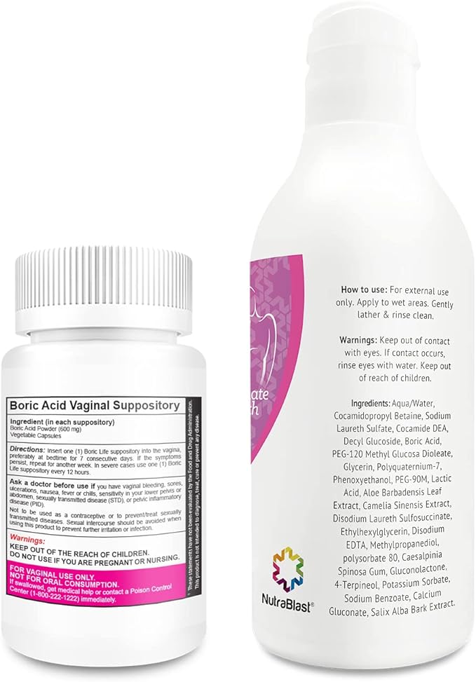 NutraBlast Boric Acid Vaginal Suppositories Bundle with So Fresh & Clean | Supports Odor Control | Cleanses Discharge | Promotes Intimate Balance (30 Count & 10 fl oz)