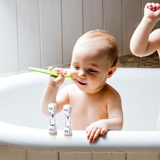 Weewooday 4 Pieces Toothbrush Timer for Kids 2 Minute Sand Timer Smile Pattern Tooth Brushing for Proper Tooth Brushing Boys Girls Oral Hygiene Party Favors (Purple, Green,Pink, Blue)