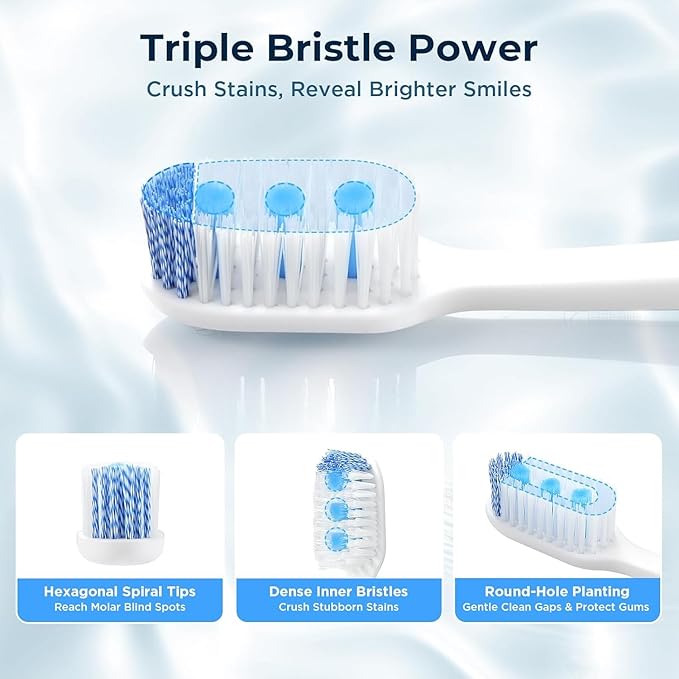 Pro Stain Eraser Medium Toothbrushes for Adults, Whitening Toothbrush with Spiral Medium Bristles for Smoke Tea Coffee Stain, Deep Plaque Removal, Rounded Bristle Tips for Gentle Cleaning
