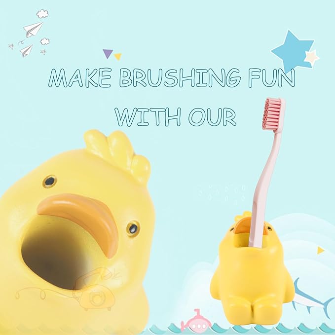 Cute Animal Toothbrush Holder - Duck Pen Pencil Holder,Mini Resin Freestanding Storage Base for Box Pen Brush Toothpick Desktop Storage Container, Washroom Office Organizer Accessories (Duckling)