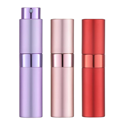 LISAPACK 8ML Atomizer Perfume Spray Bottle for Travel (3 PCS) Empty Cologne Dispenser, Portable Sprayer (Red, Pink, Purple)