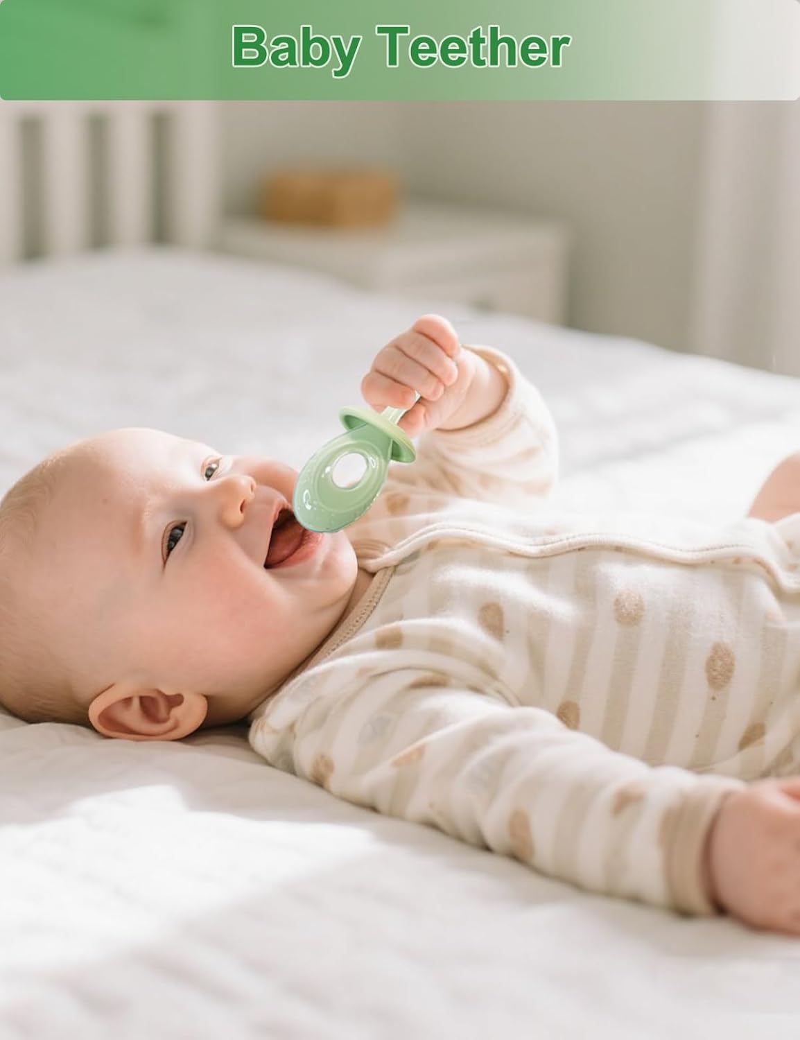 Baby Toothbrush & Teether for Infant and Toddler, Silicone Baby Oral and Tongue Cleaner, Ultra Soft Infant Training Toothbrush with Travel Case, Adjustable Safety Shield - Green