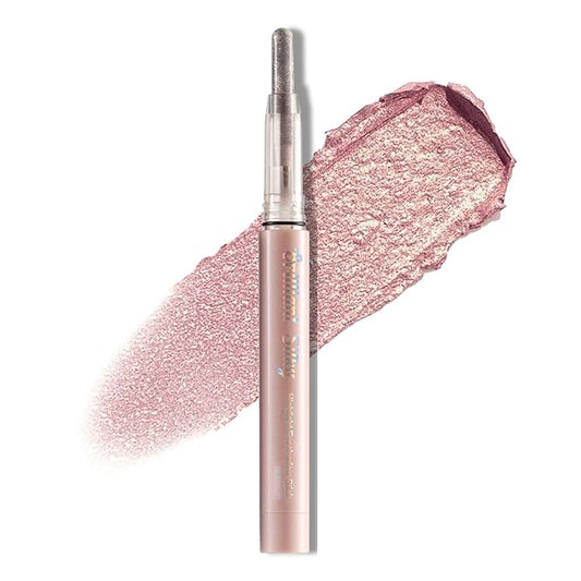 Light Pink Gold Glitter Cream Shimmer Eyeshadow Sticks, Multichrome Matte Eye Shadow Stick, Waterproof and Long-Lasting Smooth Cream Eye Highlighter Stick Makeup for Women, 6 Star Sparkling Pink