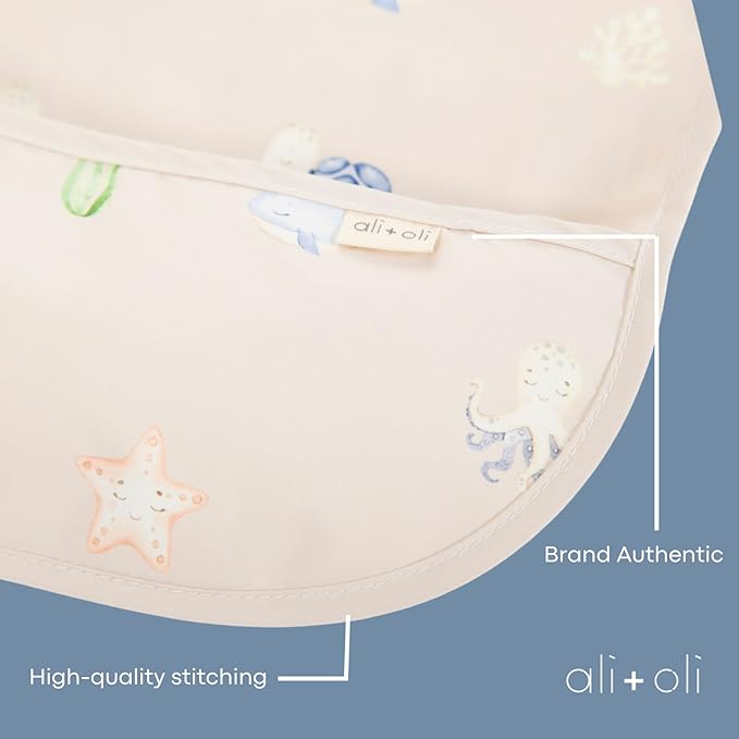 Ali+Oli Smock Bibs for Babies, BPA-Free Oeko-Tex Certified, Waterproof Baby Smock, Machine Washable, Toddlers Ages 6m+