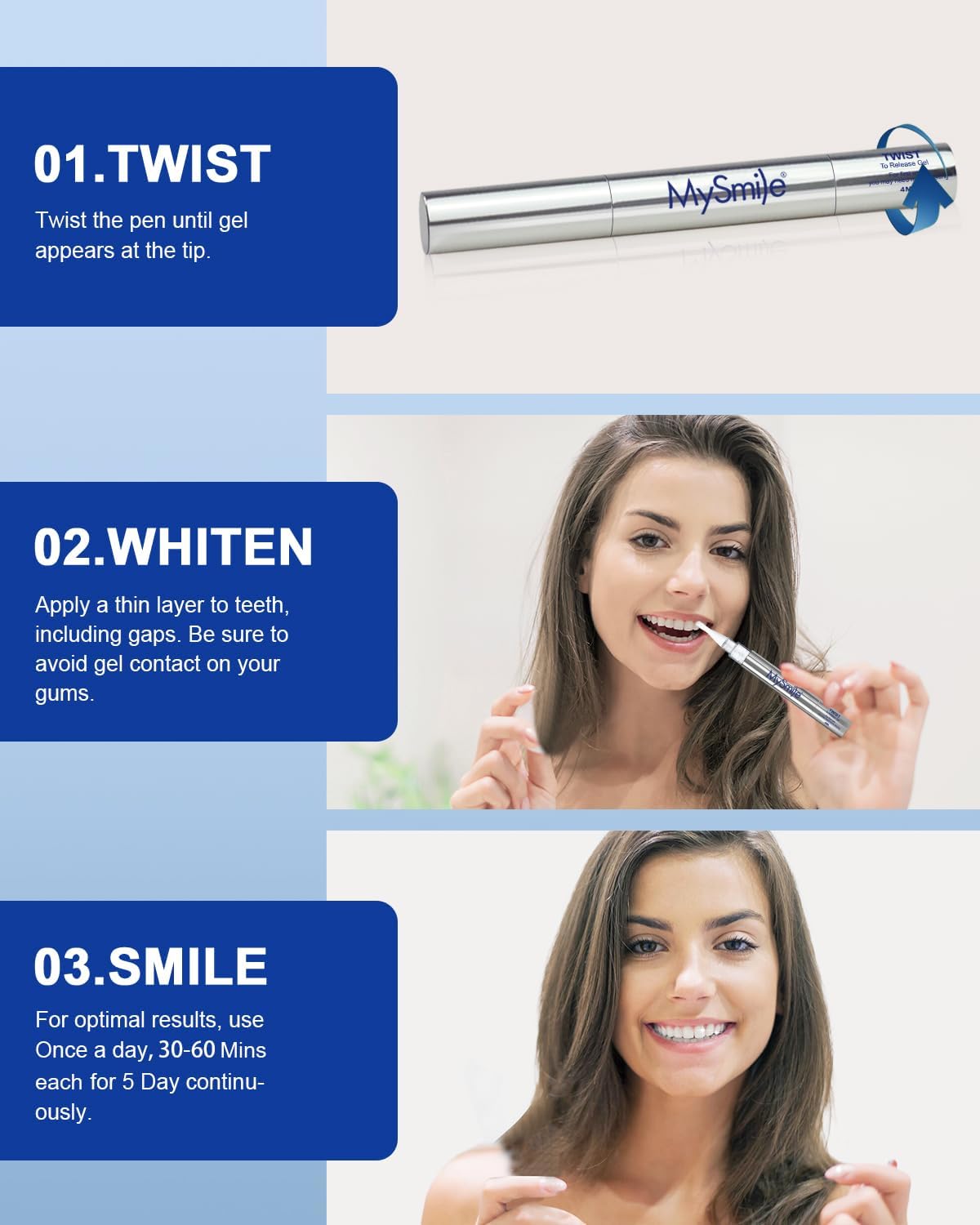 MySmile Teeth Whitening Pen 30+ Treatment Enamel Safe Tooth Whitening Gel for Teeth Sensitive-10 Min Fast Whitening Teeth-Helps to Remove Stains from Coffee, Smoking, Wines-Mint Flavor