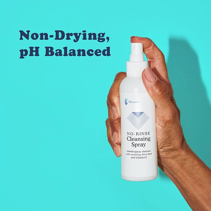 Because No Rinse Incontinence Cleansing Spray - Hydrating Formula, pH Balanced, Paraben-Free, Infused with Nourishing Aloe Vera, Chamomile, and Vitamin E - Non-Drying, 6 fl oz, 3-Pack
