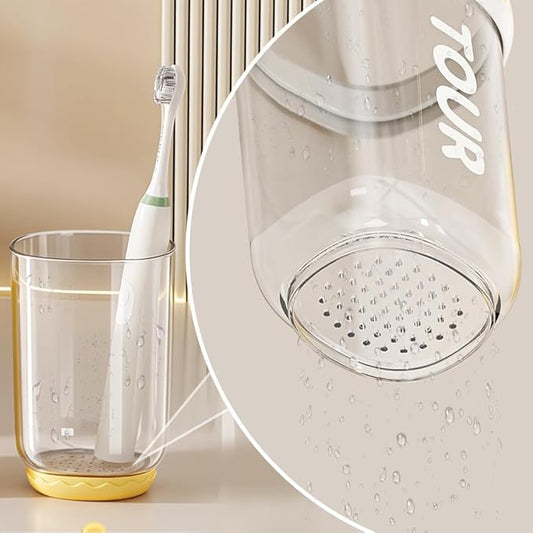 Toothbrush Travel Case, 2 pack Portable Tooth Brush and Toothpaste Holder Rinse Cup Cover Container Compact Oral Clean Tools Organizer for Camping Traveling Home School Business(White + Yellow)